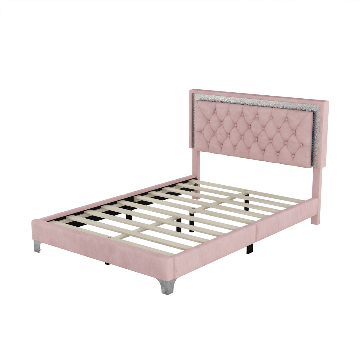 Full Size Upholstered Bed Frame with LED Lights