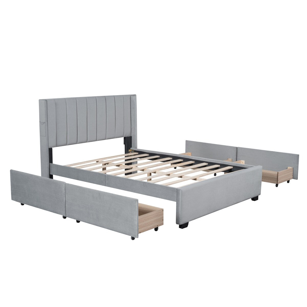 Full Size Upholstered Bed with 4 Storage Drawers,Sturdy Structure