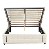 Full Size Upholstered Bed with Hydraulic Storage System and LED Light