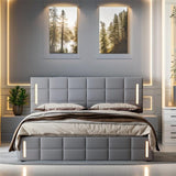 Full Size Upholstered Bed with Hydraulic Storage System and LED Light