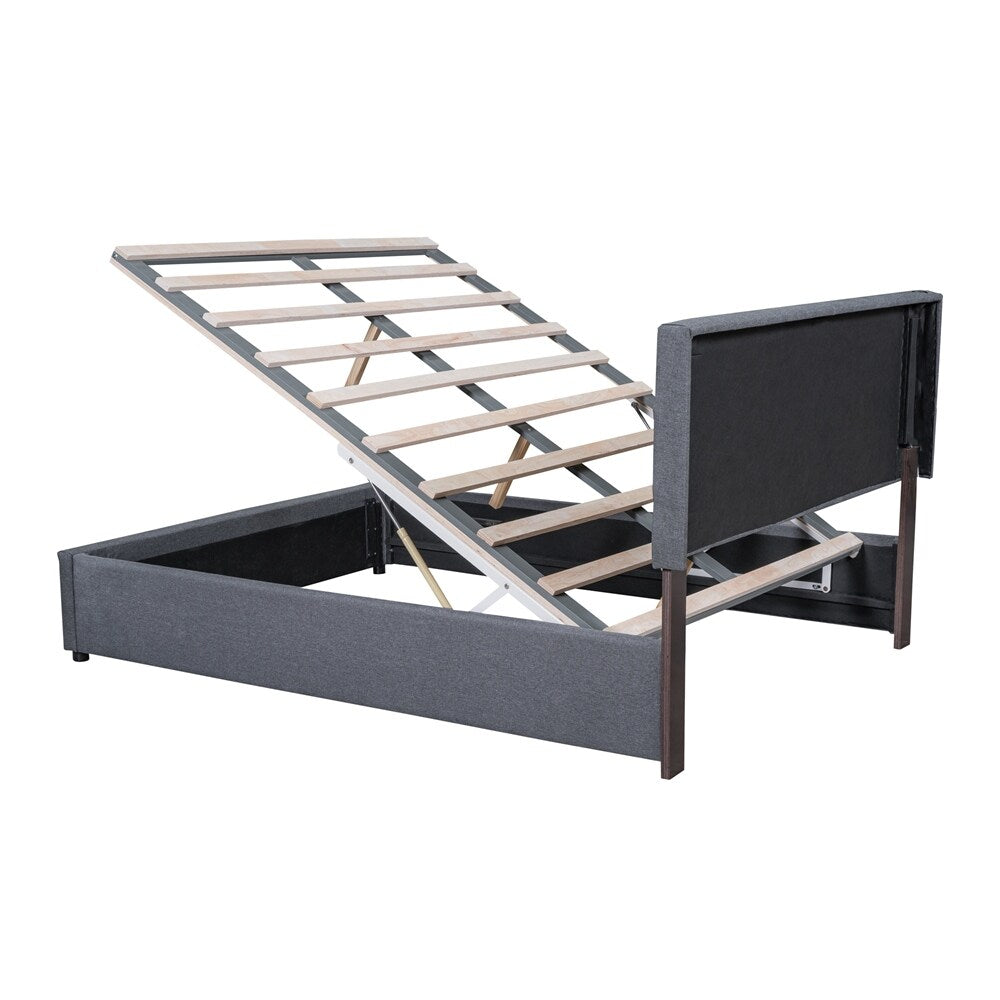 Full Size Upholstered Bed with Hydraulic Storage System and LED Light