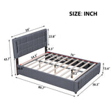 Full Size Upholstered Bed with Hydraulic Storage System and LED Light