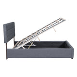 Full Size Upholstered Bed with Hydraulic Storage System and LED Light