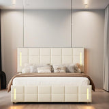 Full Size Upholstered Bed with Hydraulic Storage System and LED Light