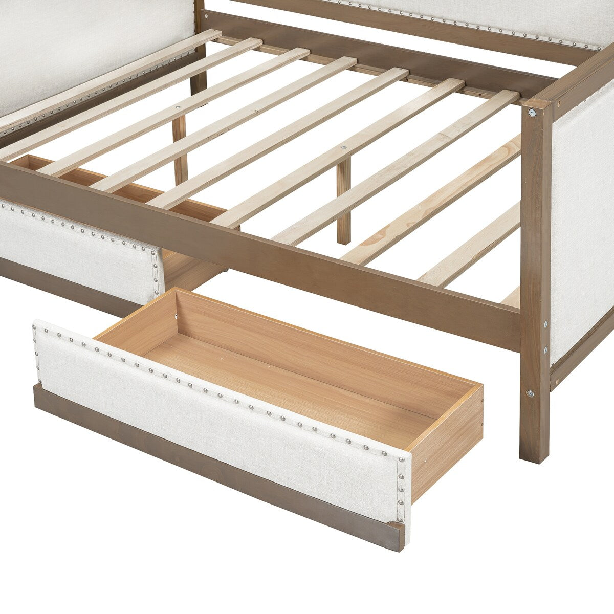 Full Size Upholstered Daybed with 2 Drawers and Nailhead Decoration