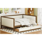 Full Size Upholstered Daybed with 2 Drawers and Nailhead Decoration