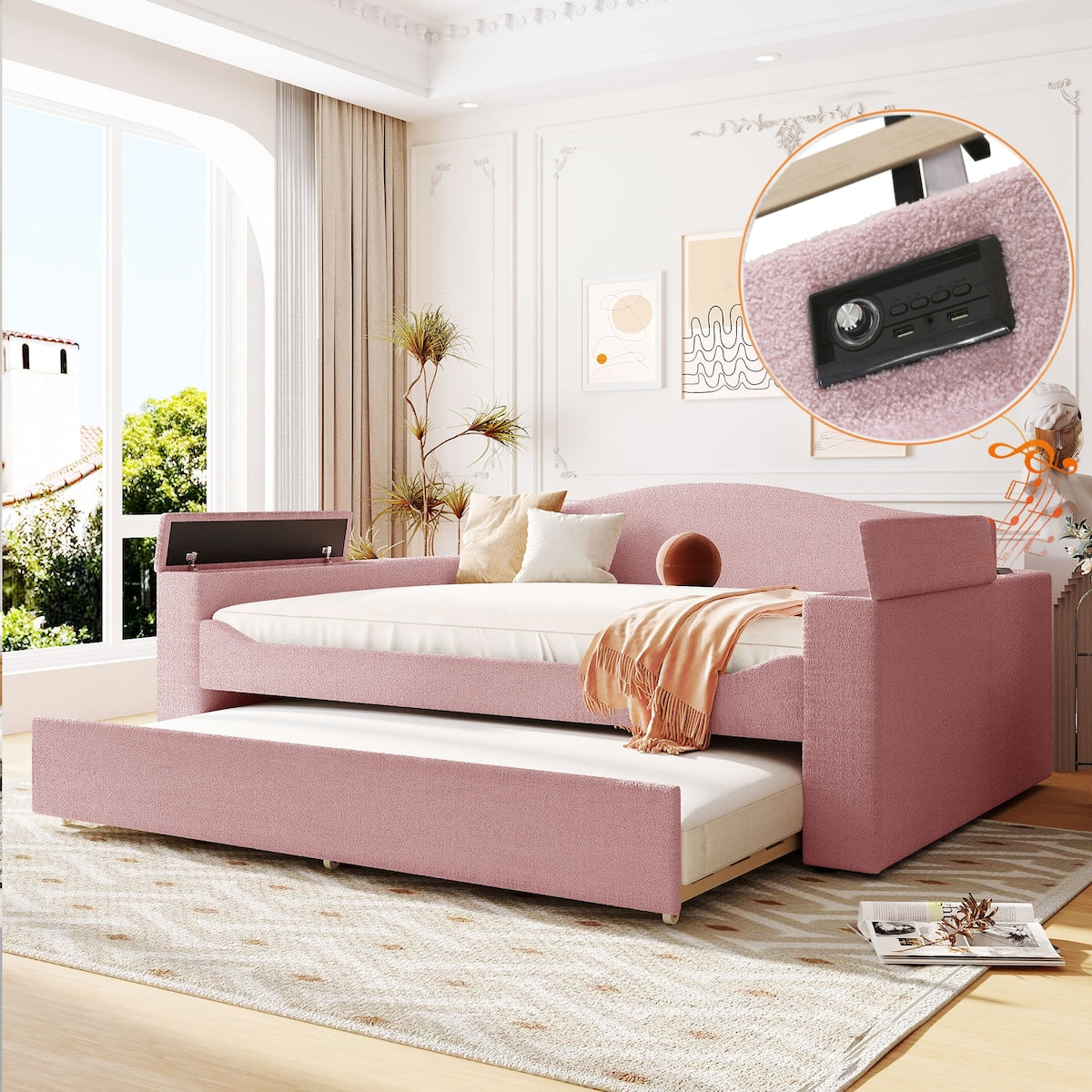 Full Size Upholstered Daybed with Storage Armrests Trundle and Latest