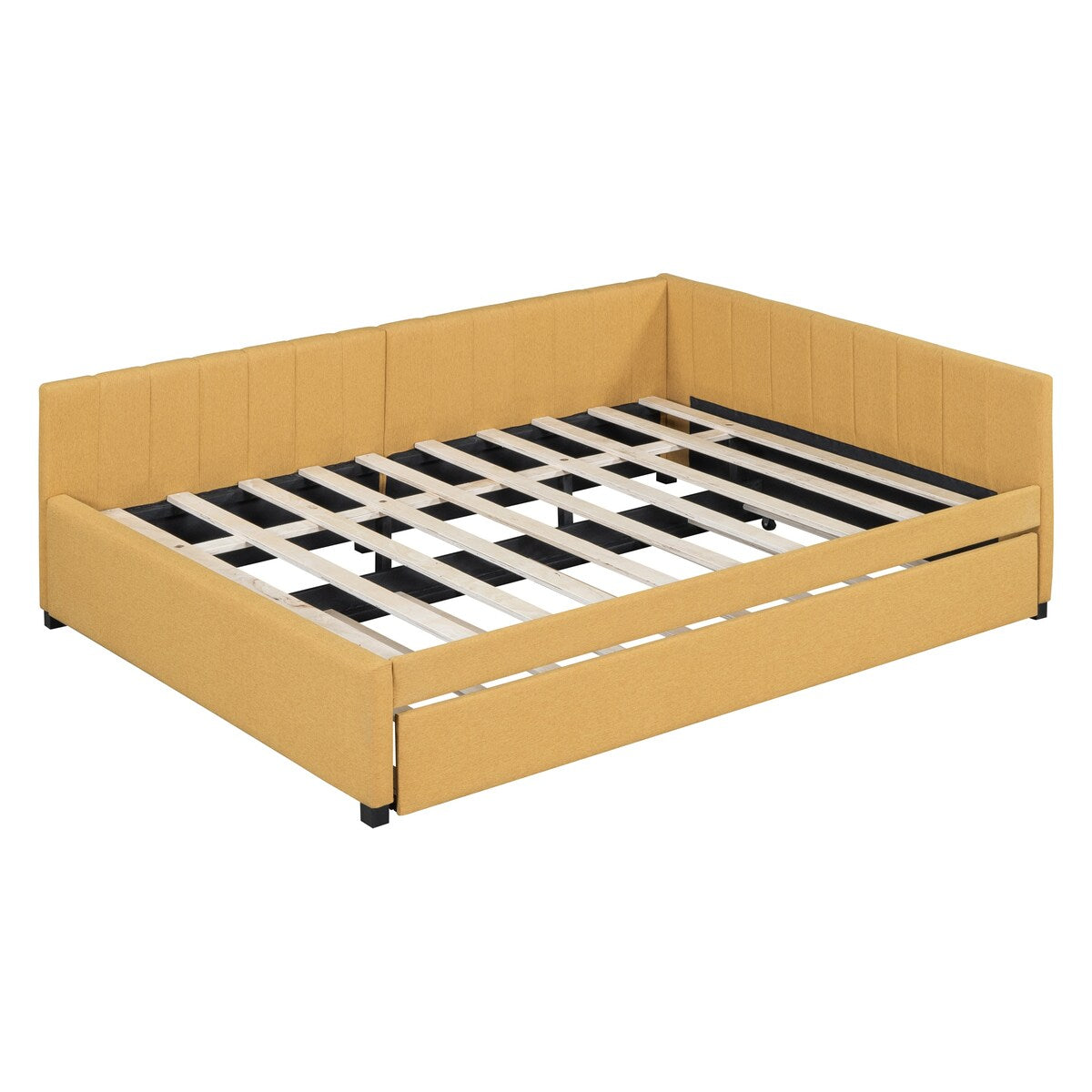 Full Size Upholstered Daybed with Trundle Sofa Bed Frame No Box Spring Needed