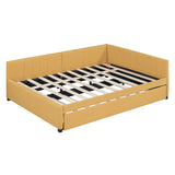 Full Size Upholstered Daybed with Trundle Sofa Bed Frame No Box Spring Needed