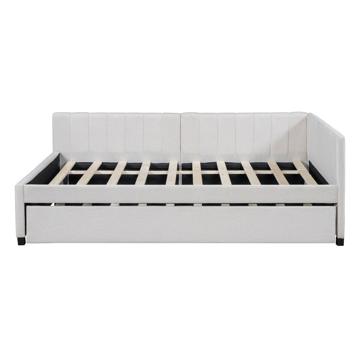 Full Size Upholstered Daybed with Trundle Sofa Bed Frame No Box Spring Needed, Linen Fabric(Gray)