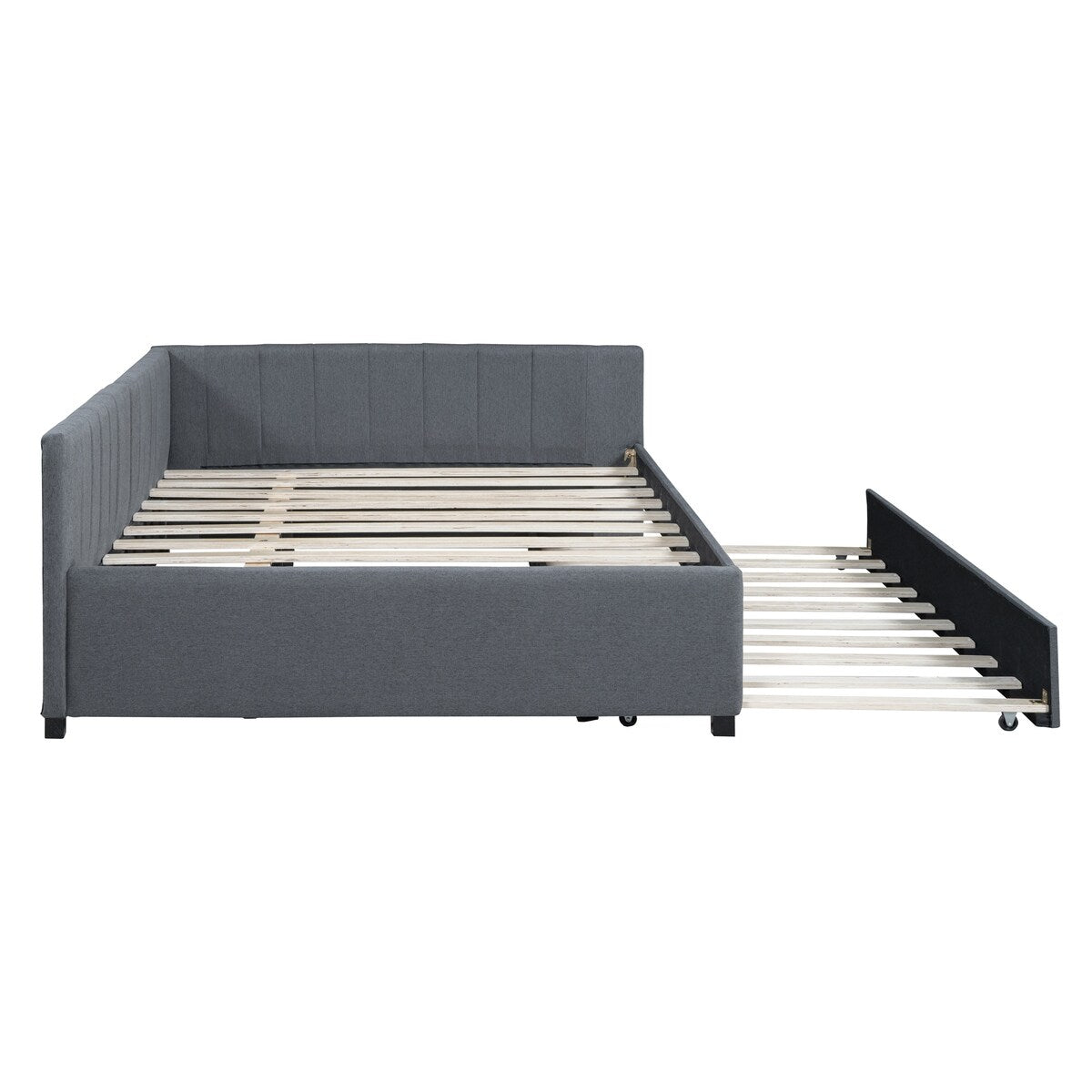 Full Size Upholstered Daybed with Trundle Sofa Bed Frame No Box Spring Needed, Linen Fabric(Gray)