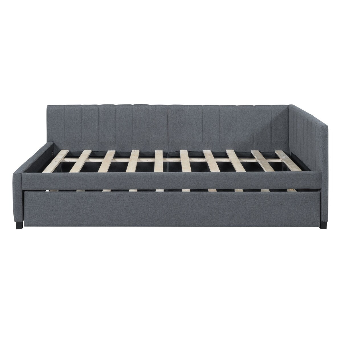 Full Size Upholstered Daybed with Trundle Sofa Bed Frame No Box Spring Needed, Linen Fabric(Gray)