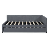Full Size Upholstered Daybed with Trundle Sofa Bed Frame No Box Spring Needed, Linen Fabric(Gray)