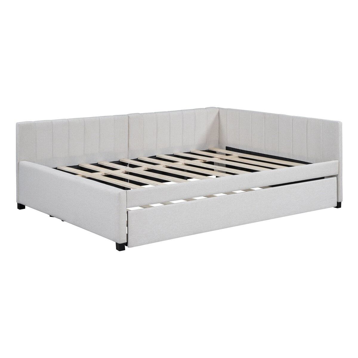 Full Size Upholstered Daybed with Trundle Sofa Bed Frame No Box Spring Needed, Linen Fabric(Gray)