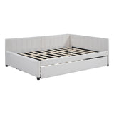 Full Size Upholstered Daybed with Trundle Sofa Bed Frame No Box Spring Needed, Linen Fabric(Gray)