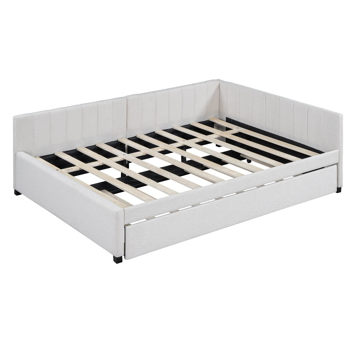 Full Size Upholstered Daybed with Trundle Sofa Bed Frame No Box Spring Needed, Linen Fabric(Gray)