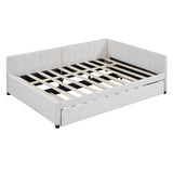 Full Size Upholstered Daybed with Trundle Sofa Bed Frame No Box Spring Needed, Linen Fabric(Gray)