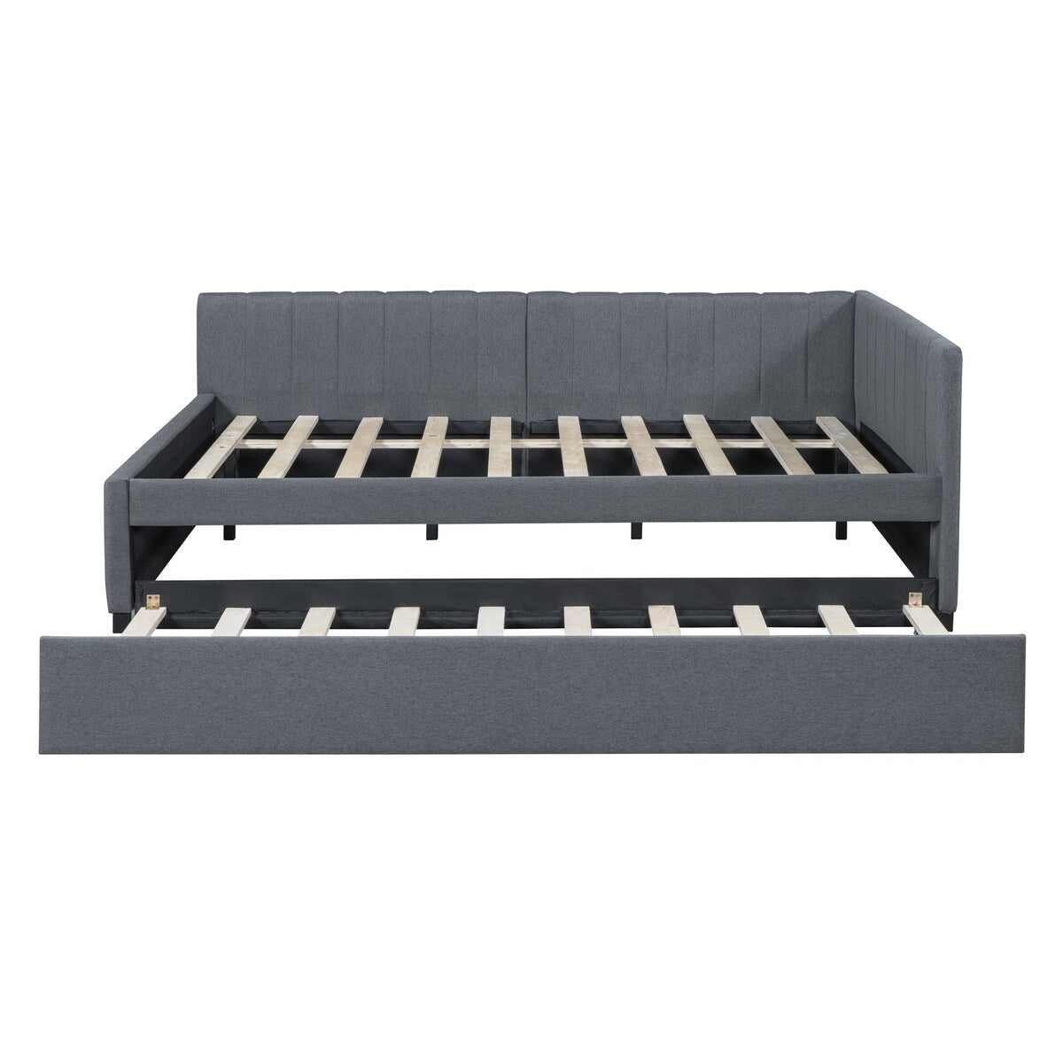 Full Size Upholstered Daybed with Trundle Sofa Bed Frame No Box Spring Needed, Linen Fabric(Gray)