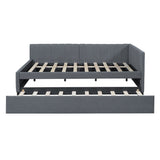 Full Size Upholstered Daybed with Trundle Sofa Bed Frame No Box Spring Needed, Linen Fabric(Gray)