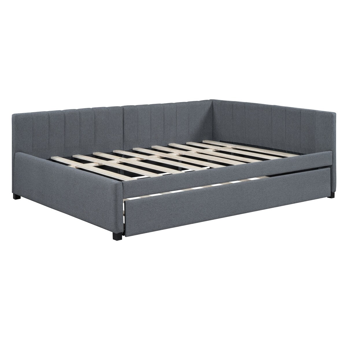 Full Size Upholstered Daybed with Trundle Sofa Bed Frame No Box Spring Needed, Linen Fabric(Gray)