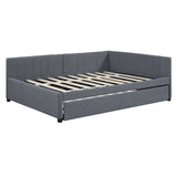 Full Size Upholstered Daybed with Trundle Sofa Bed Frame No Box Spring Needed, Linen Fabric(Gray)
