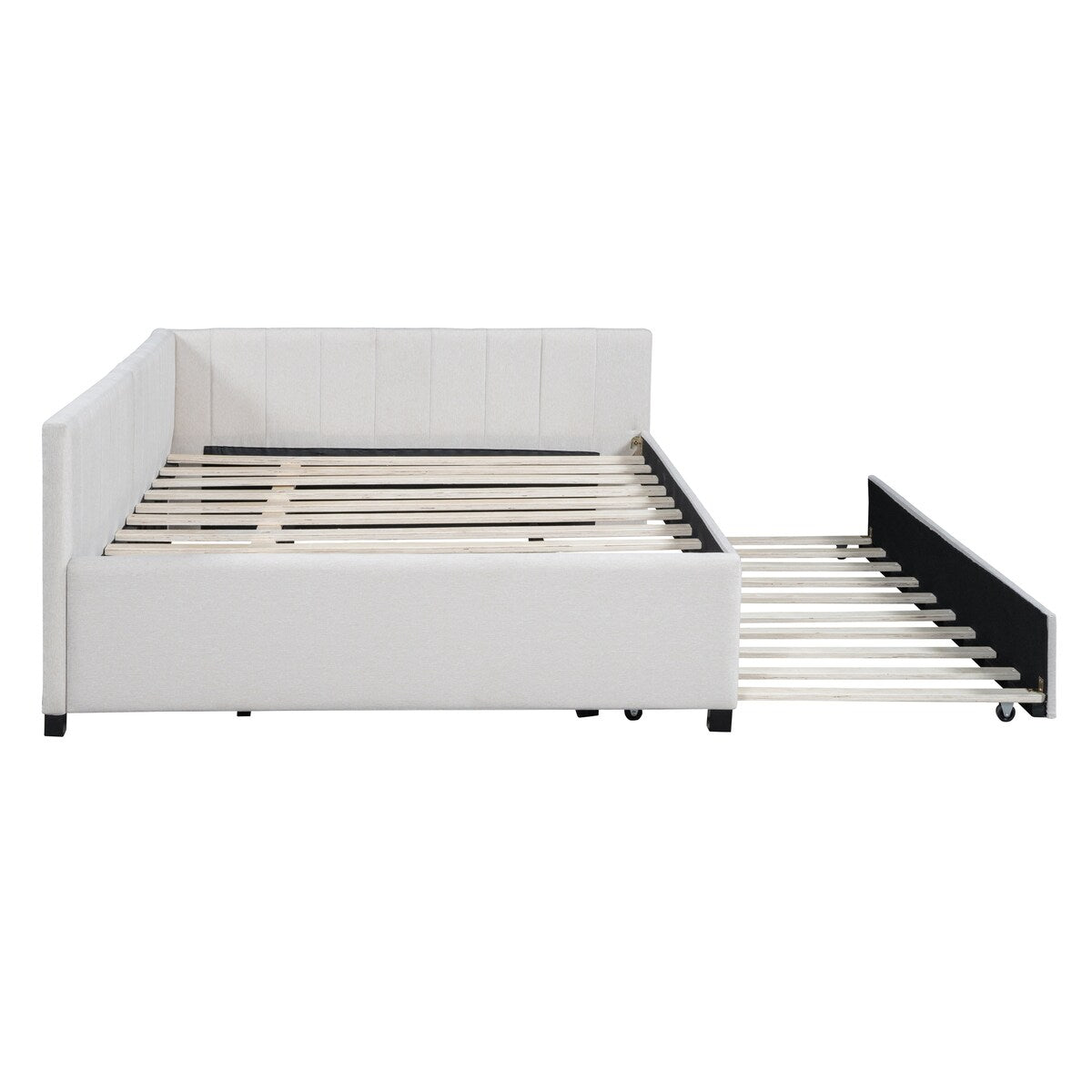 Full Size Upholstered Daybed with Trundle Sofa Bed Frame No Box Spring Needed, Linen Fabric(Gray)
