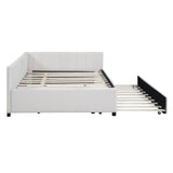 Full Size Upholstered Daybed with Trundle Sofa Bed Frame No Box Spring Needed, Linen Fabric(Gray)