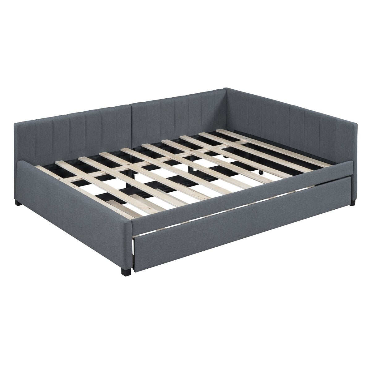 Full Size Upholstered Daybed with Trundle Sofa Bed Frame No Box Spring Needed, Linen Fabric(Gray)
