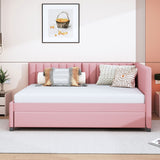 Full Size Upholstered Daybed with Trundle Sofa Bed Frame No Box Spring Needed