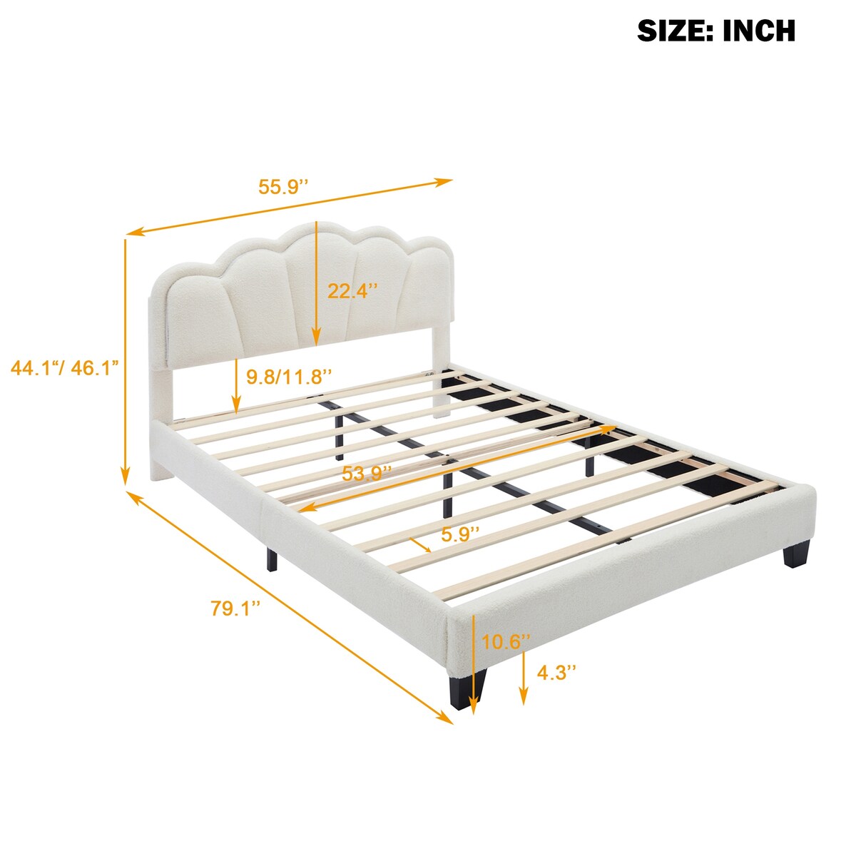 Full Size Upholstered Flower-Shape Platform Bed with LED Light Strip