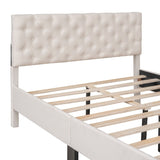 Full Size Upholstered Linen Elegant Design Platform Bed With High-quality Solid Pine Wood Construction