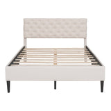 Full Size Upholstered Linen Elegant Design Platform Bed With High-quality Solid Pine Wood Construction