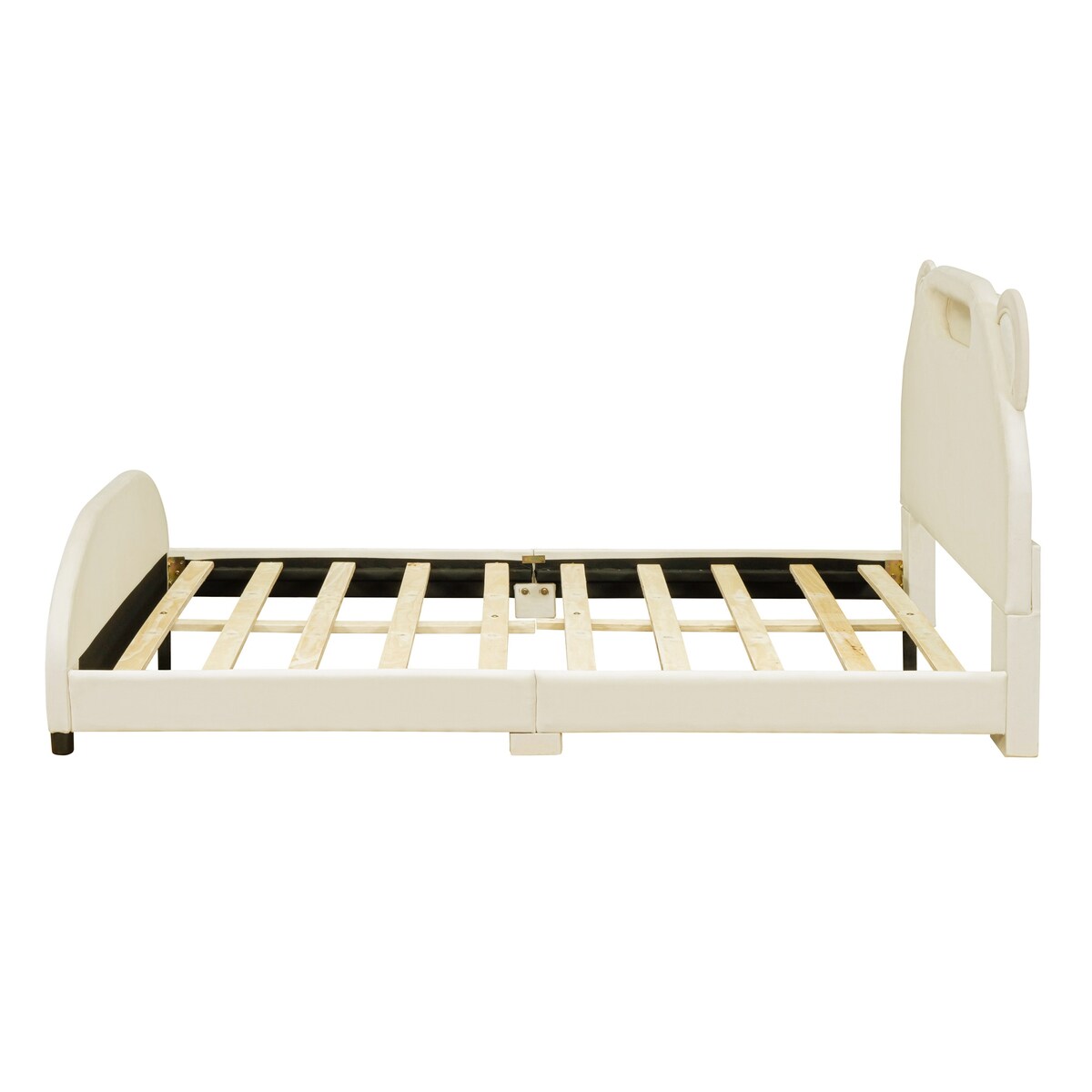 Full Size Upholstered Platform Bed with Bear-Shaped Headboard and Embedded Light Stripe,Velvet