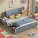 Full Size Upholstered Platform Bed with Storage Nightstand and Guardrail, Gray
