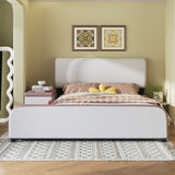 Full Size Upholstered Platform Bed with Storage Nightstand and Guardrail, Gray