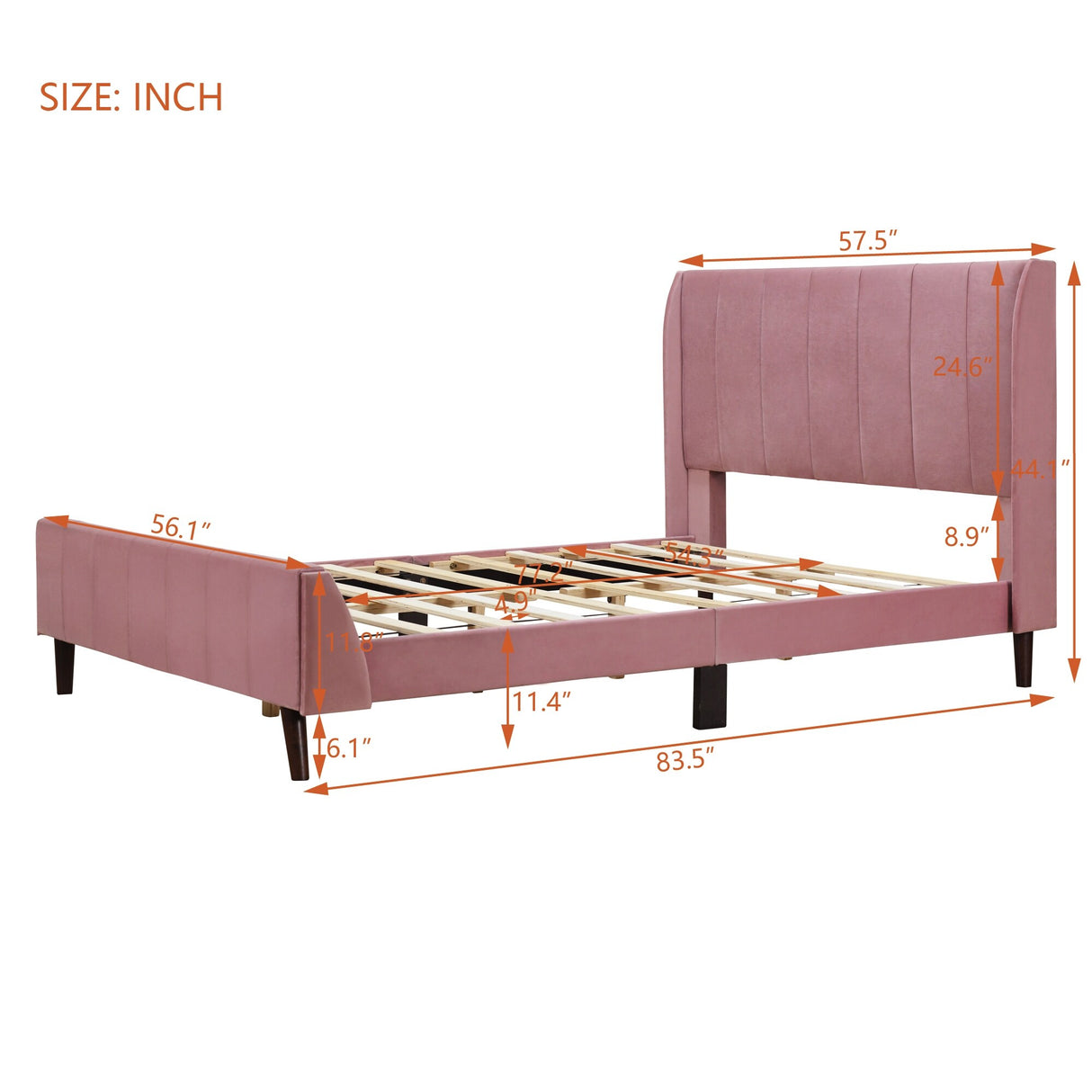 Full Size Pink Velvet Upholstered Wingback Bed