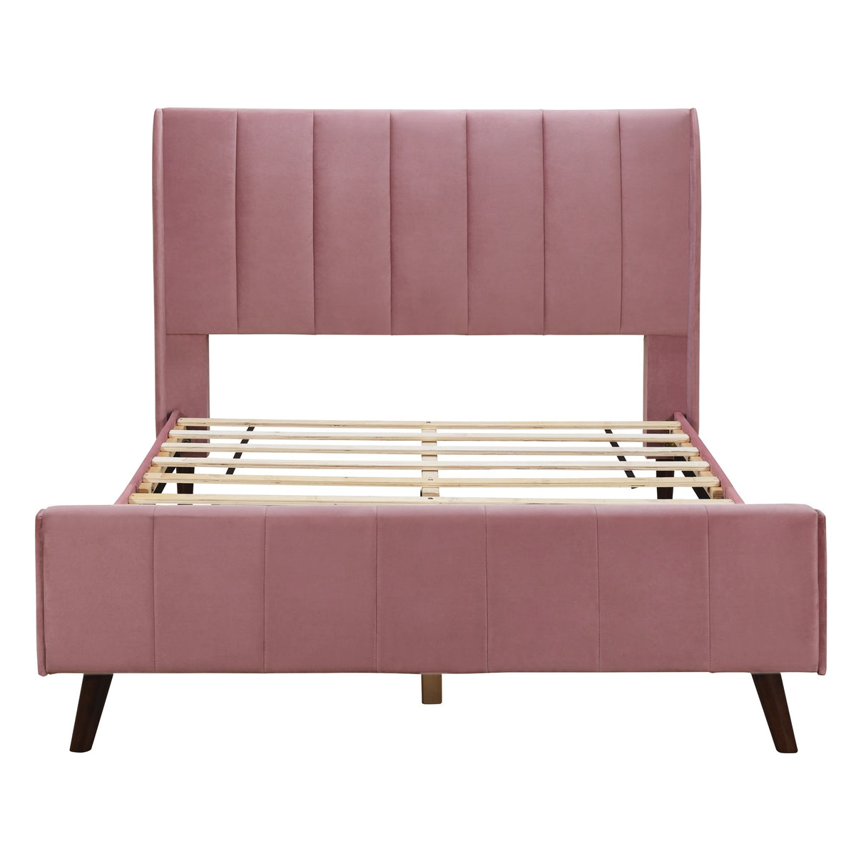 Full Size Pink Velvet Upholstered Wingback Bed