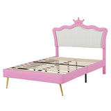 Full Size Upholstered Princess Bed with LED Lights, Crown Headboard
