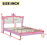 Full Size Upholstered Princess Bed with LED Lights, Crown Headboard