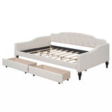 Full Size Upholstered Tufted Daybed with Two Drawers, Beige