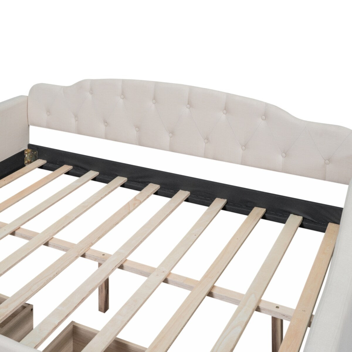 Full Size Upholstered Tufted Daybed with Two Drawers, Beige