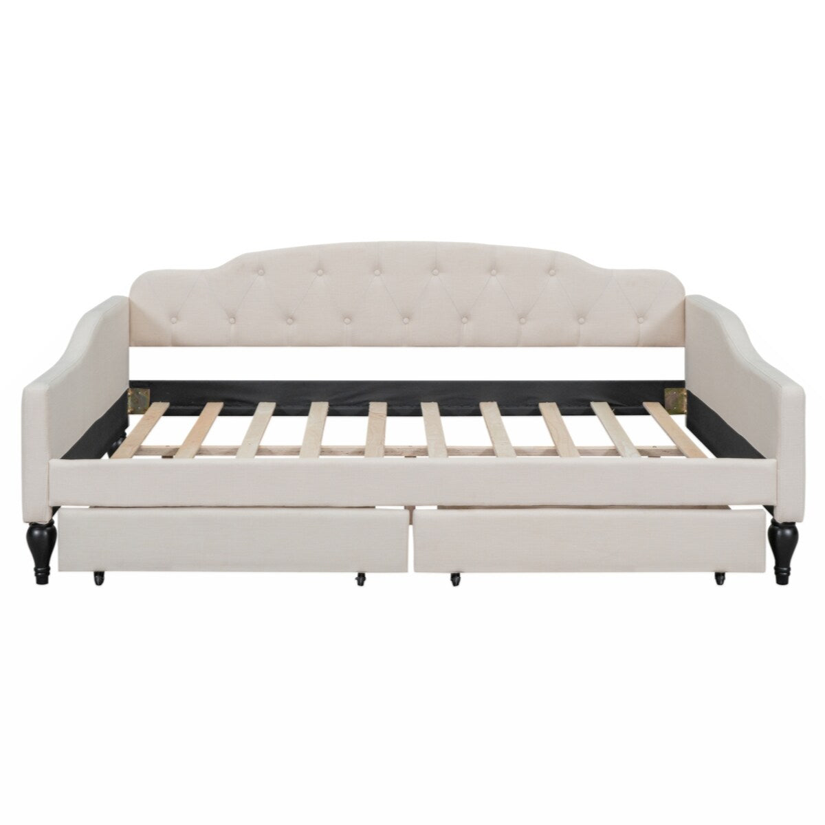 Full Size Upholstered Tufted Daybed with Two Drawers, Beige