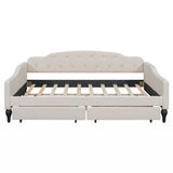 Full Size Upholstered Tufted Daybed with Two Drawers, Beige