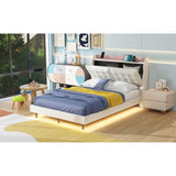 Full Size Upholstery Platform Bed Frame With Led Light Strips And Built-In Storage Space