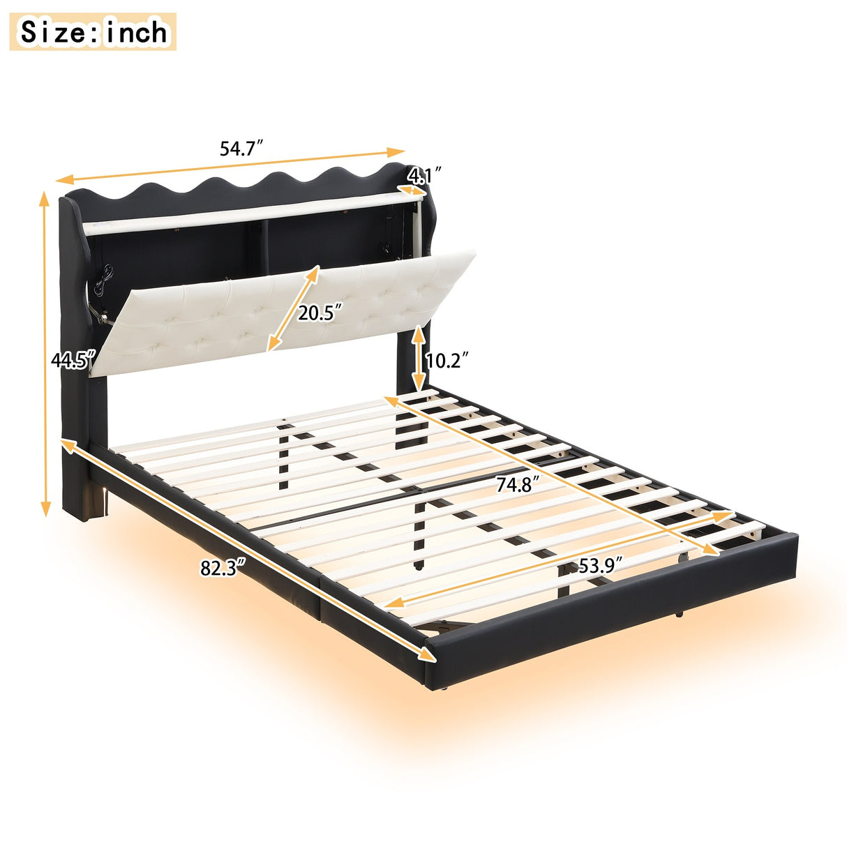 Full Size Upholstery Platform Bed Frame With Led Light Strips And Built-In Storage Space
