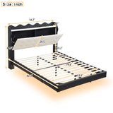 Full Size Upholstery Platform Bed Frame With Led Light Strips And Built-In Storage Space