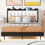Full Size Upholstery Platform Bed Frame With Led Light Strips And Built-In Storage Space