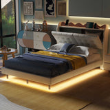 Full Size Upholstery Platform Bed Frame With Led Light Strips And Built-In Storage Space
