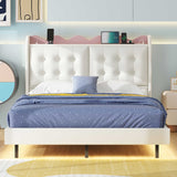 Full Size Upholstery Platform Bed Frame With Led Light Strips And Built-In Storage Space