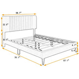 Full Size Velvet Upholstered Platform Bed, No Box Spring Needed-Grey